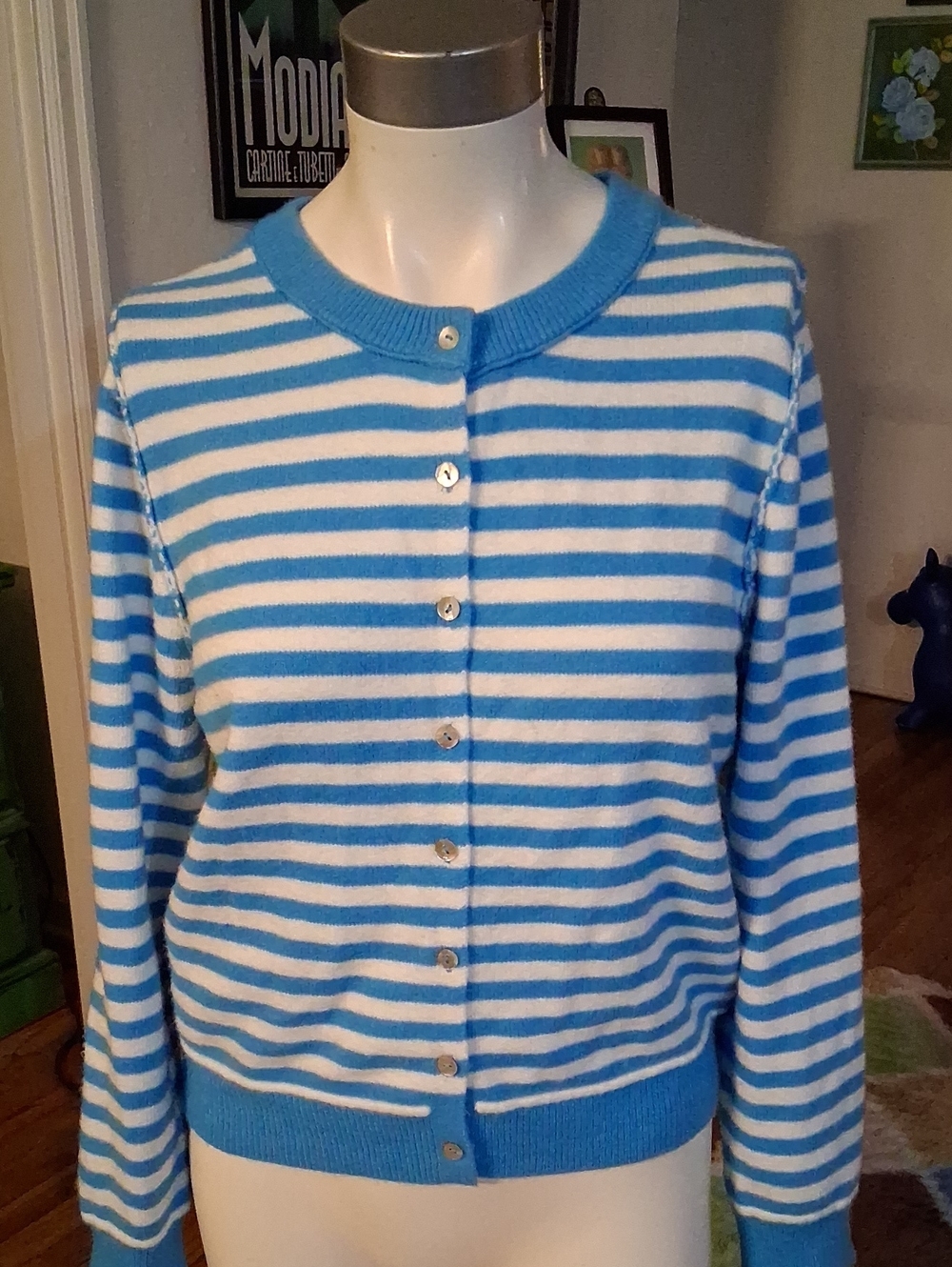 Pink Republic Blue & White Striped Button-Front Cardigan